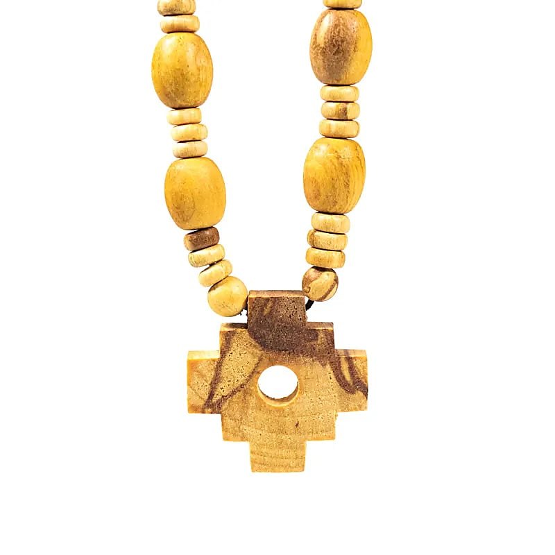 Scented necklace made of Palo Santo wood – Chakana Andean cross with beads  – Pachamama Herbs